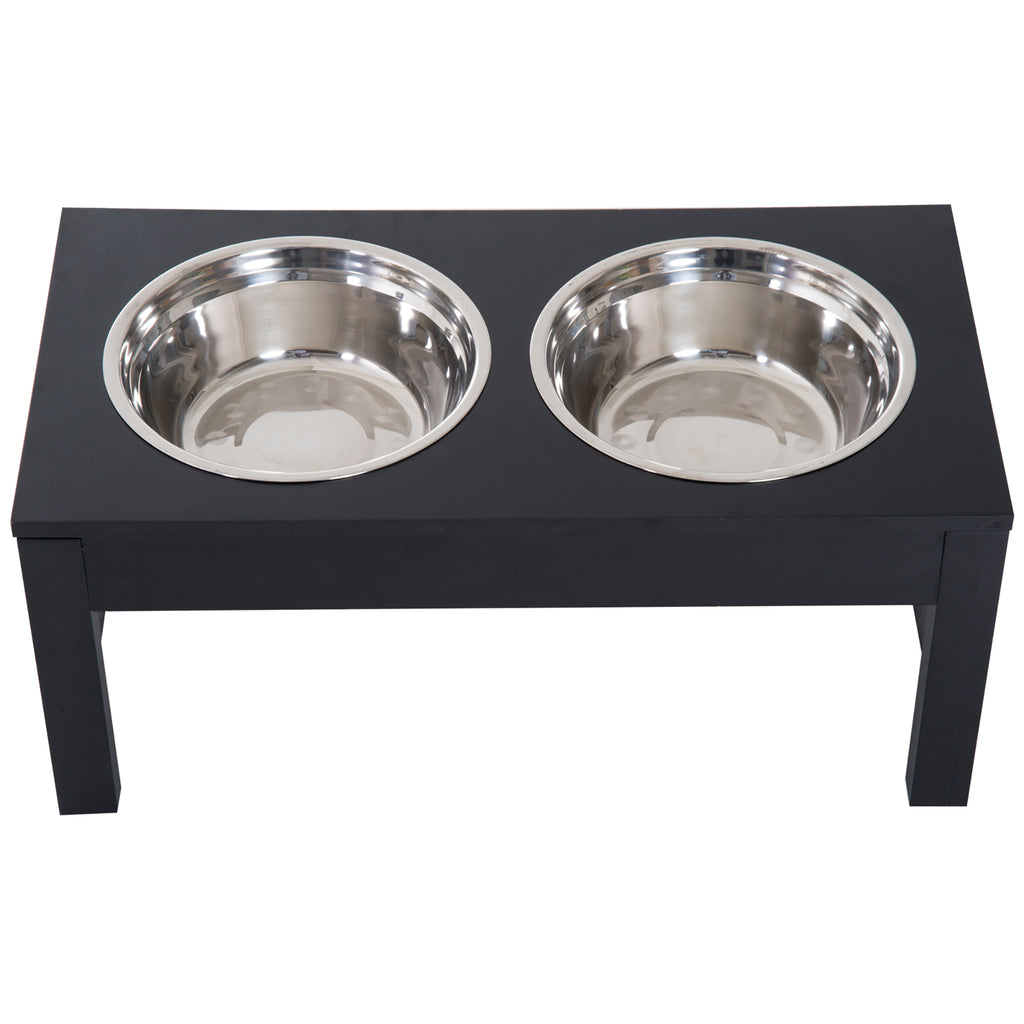 Modern Decorative Raised Dog Bowls, Wooden Heavy Duty Pet Food and Water Bowl, Elevated Feeding Station, Black