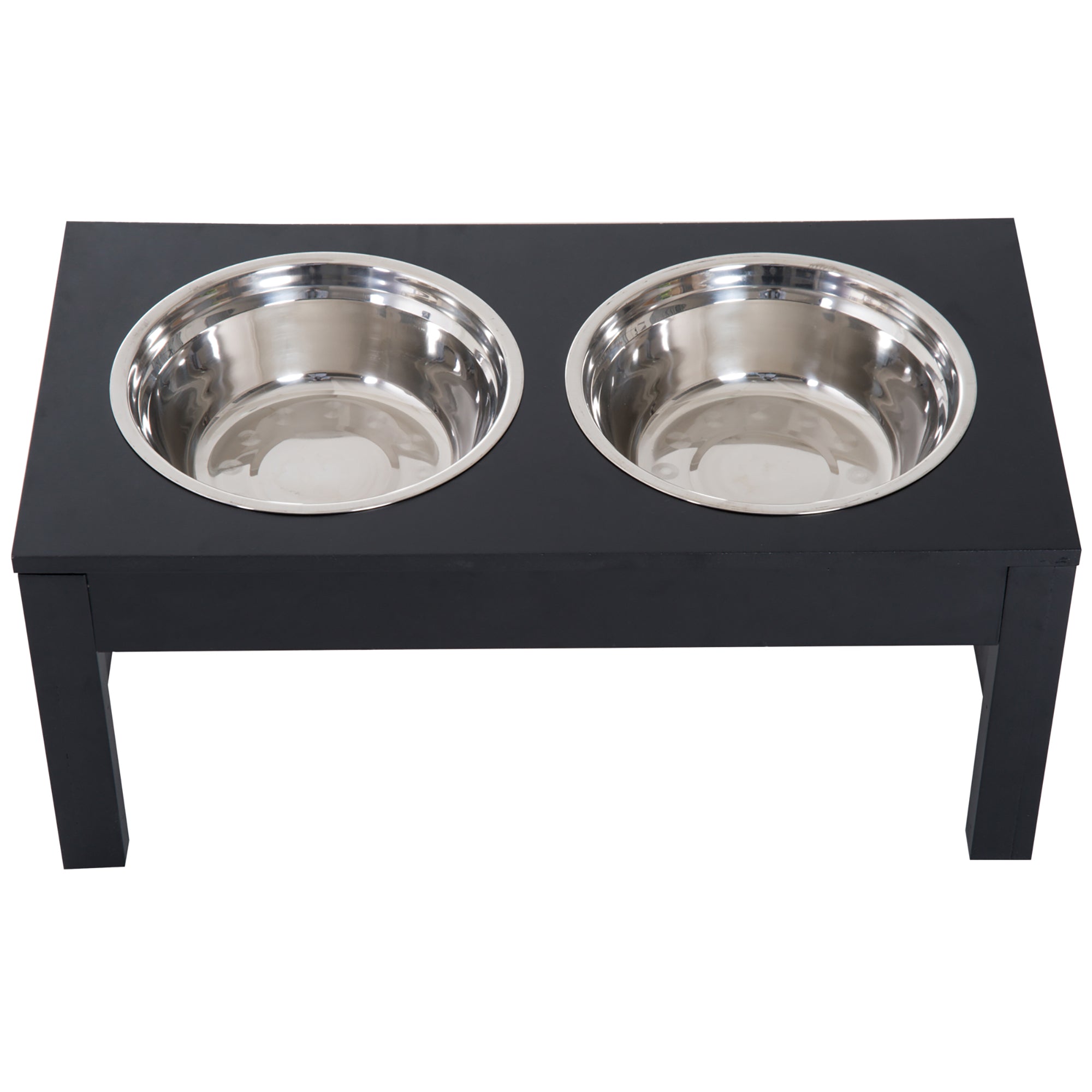Modern Decorative Raised Dog Bowls, Wooden Heavy Duty Pet Food and Water Bowl, Elevated Feeding Station, Black