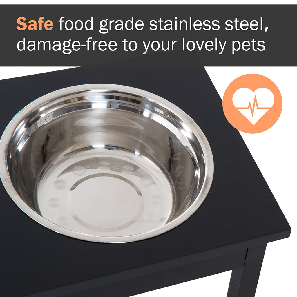 Modern Decorative Raised Dog Bowls, Wooden Heavy Duty Pet Food and Water Bowl, Elevated Feeding Station, Black