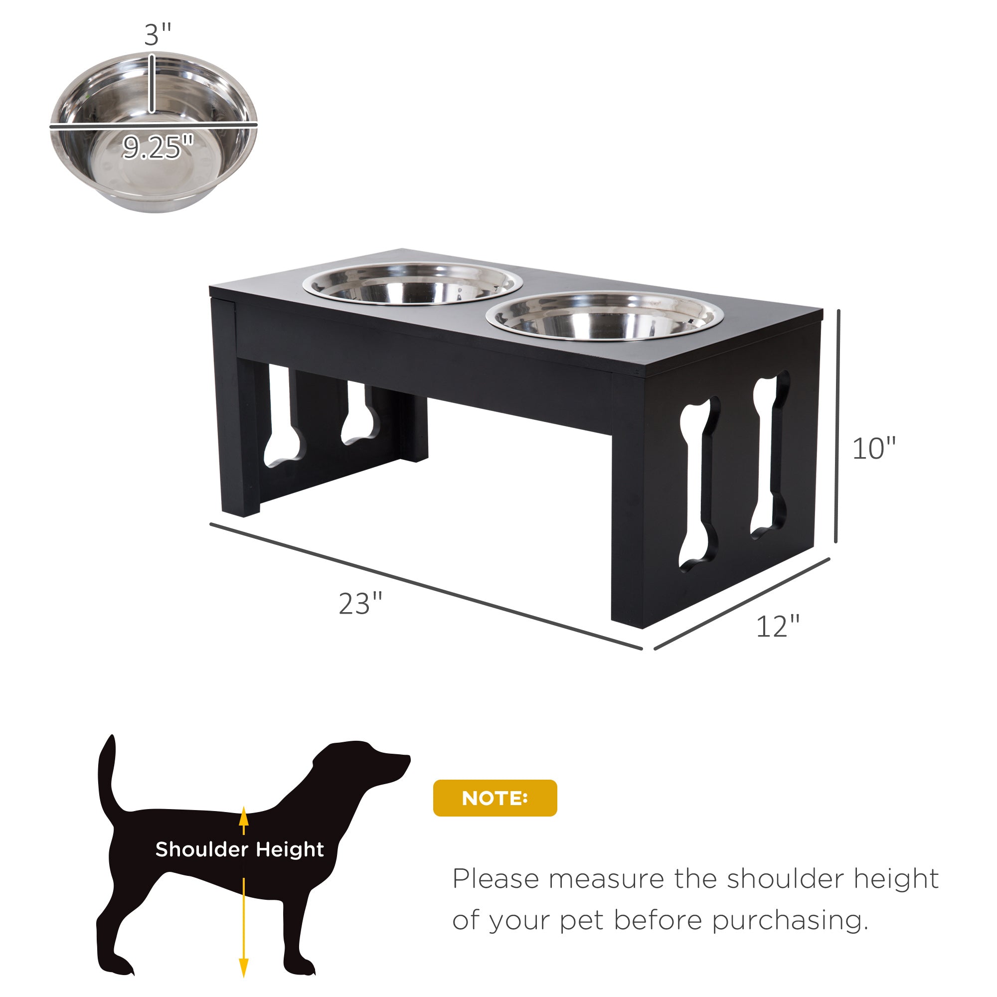 Modern Decorative Raised Dog Bowls, Wooden Heavy Duty Pet Food and Water Bowl, Elevated Feeding Station, Black