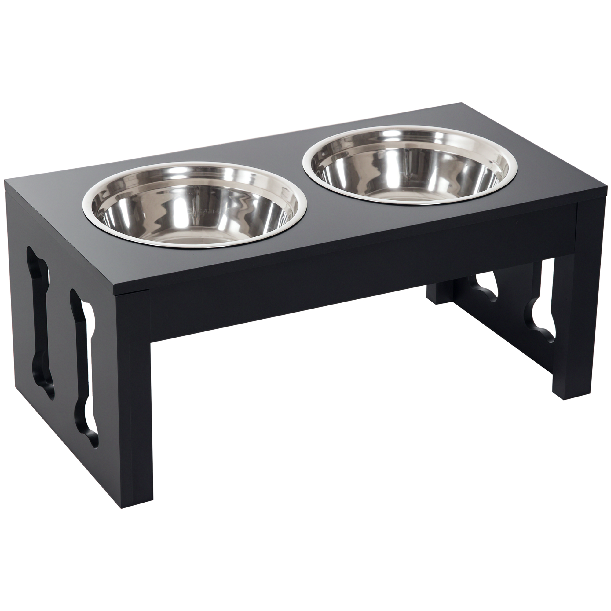 Modern Decorative Raised Dog Bowls, Wooden Heavy Duty Pet Food and Water Bowl, Elevated Feeding Station, Black