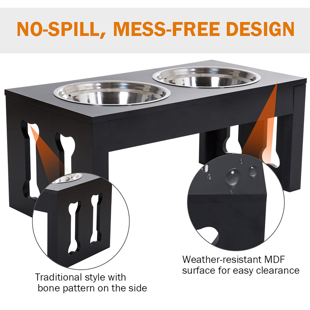 Modern Decorative Raised Dog Bowls, Wooden Heavy Duty Pet Food and Water Bowl, Elevated Feeding Station, Black
