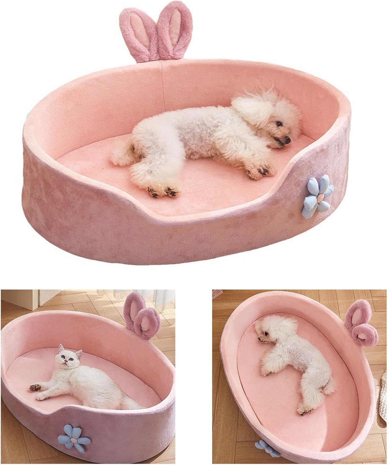 Cute Pink Bunny Ear Dog Bed – Cozy Washable Pet Haven 🐶✨ For All Seasons