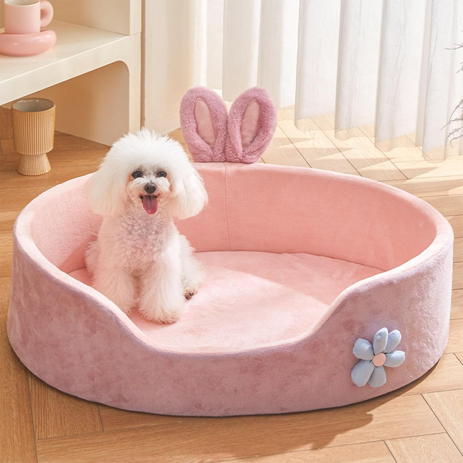 Cute Pink Bunny Ear Dog Bed – Cozy Washable Pet Haven 🐶✨ For All Seasons