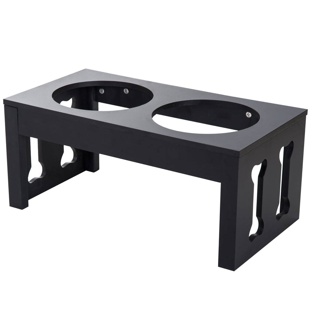 Modern Decorative Raised Dog Bowls, Wooden Heavy Duty Pet Food and Water Bowl, Elevated Feeding Station, Black