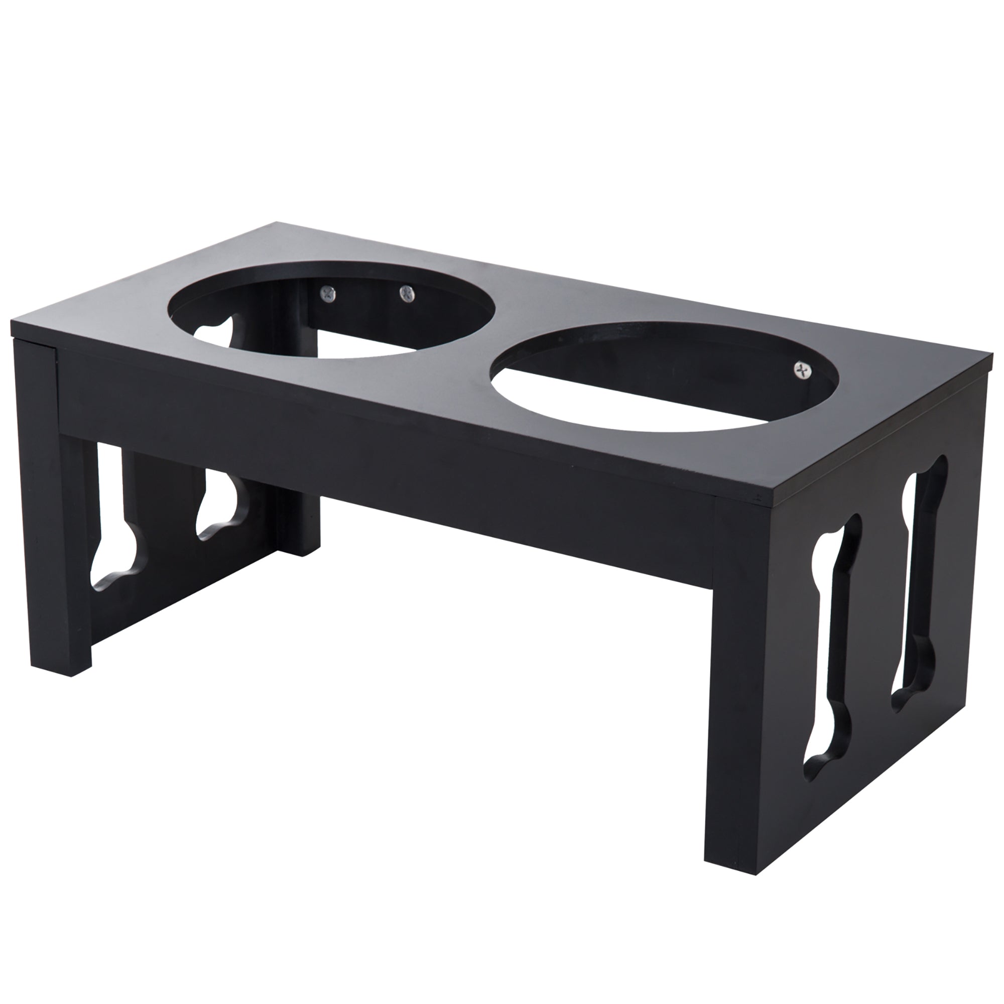 Modern Decorative Raised Dog Bowls, Wooden Heavy Duty Pet Food and Water Bowl, Elevated Feeding Station, Black